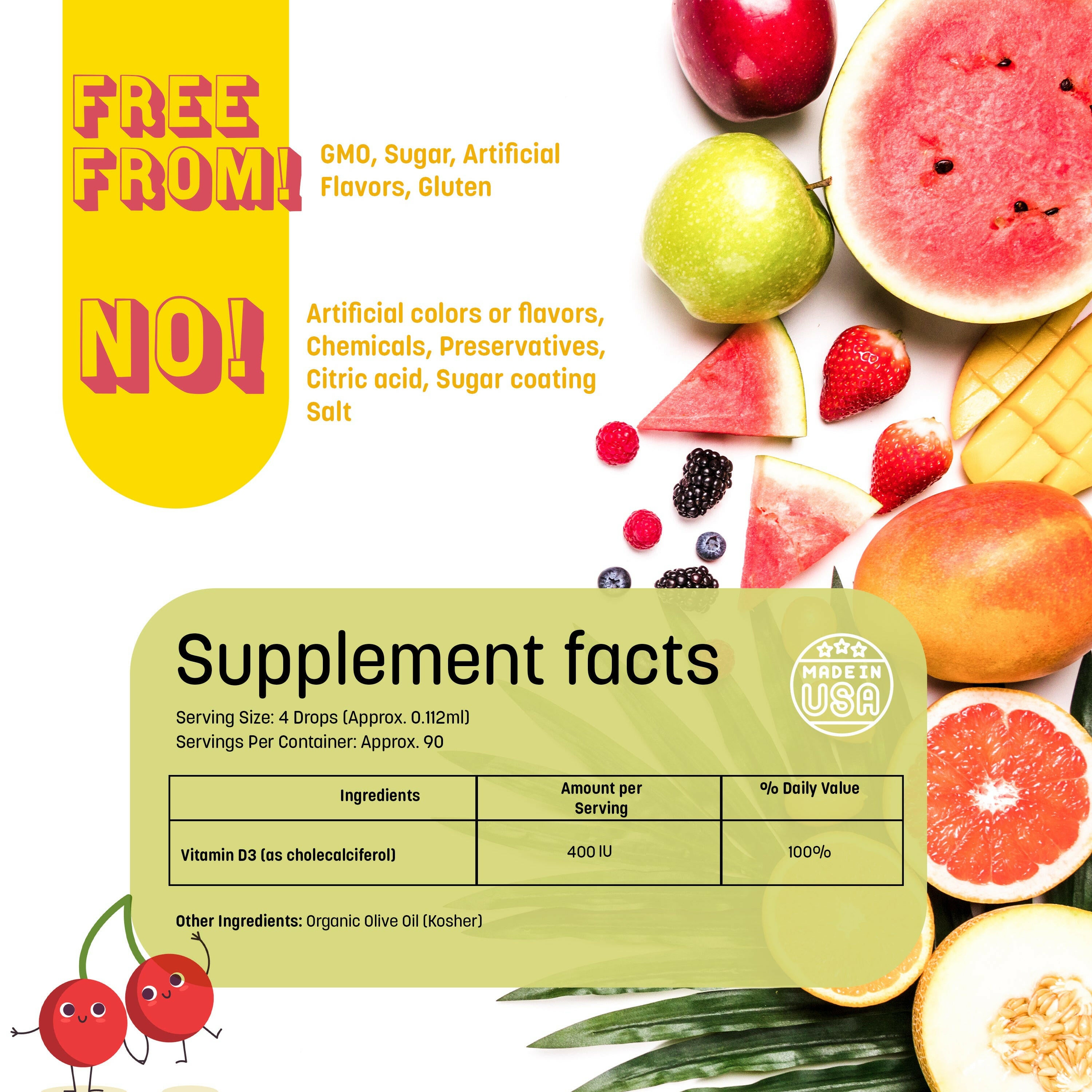 Liquid Vitamin D3 400IU supplement.