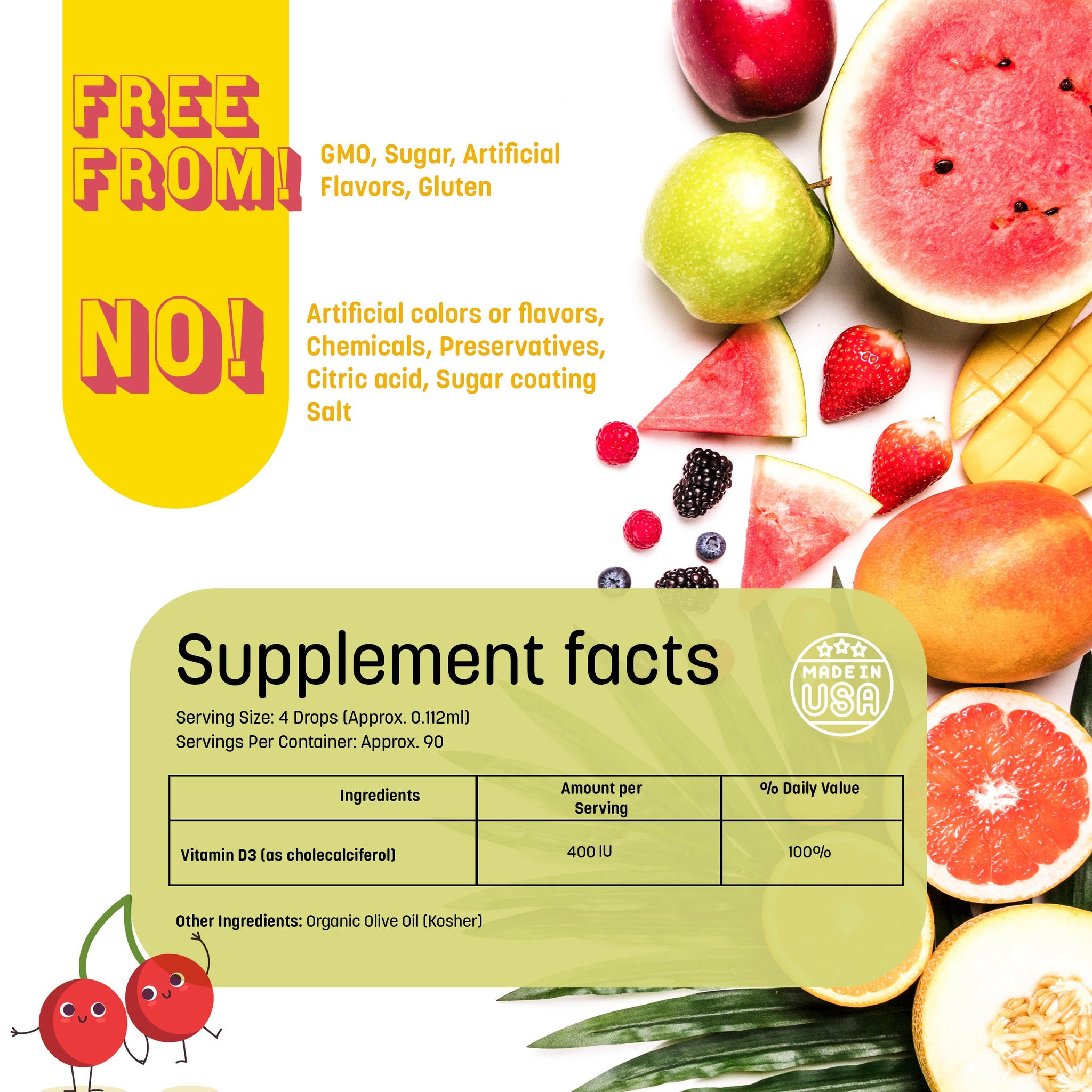 Liquid Vitamin D3 400IU supplement.