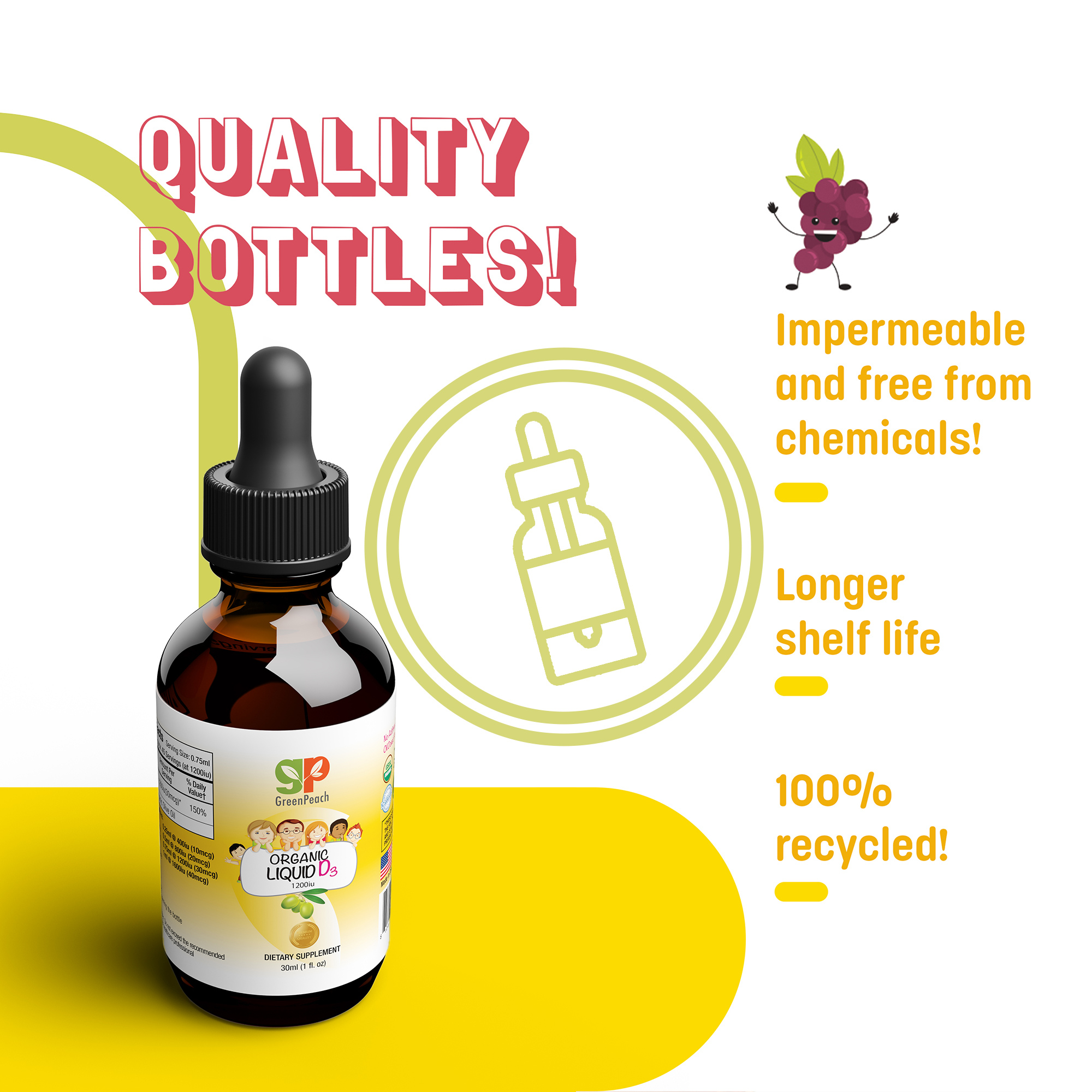 Liquid Vegan Organic Vitamin D 400 IU to 1600 IU.