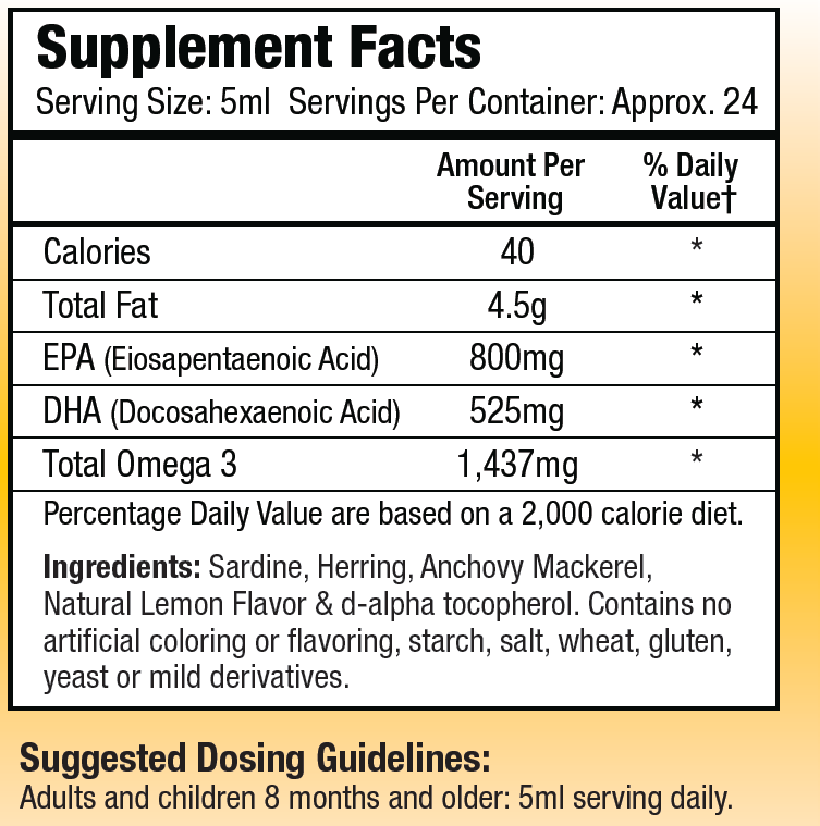 Liquid Omega 3 for kids with DHA & EPA from Fresh Wild Caught fishes..